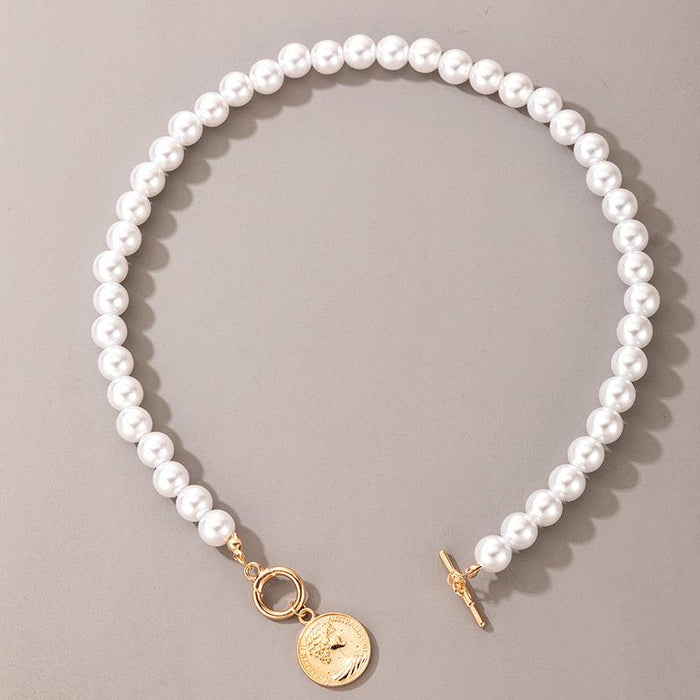 Bulk Jewelry Wholesale white coin one word buckle short neck chain JDC-NE-C010 Wholesale factory from China YIWU China