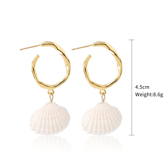 Wholesale white conch shell alloy stud earrings JDC-ES-ManY007 Earrings 满溢 Wholesale Jewelry JoyasDeChina Joyas De China