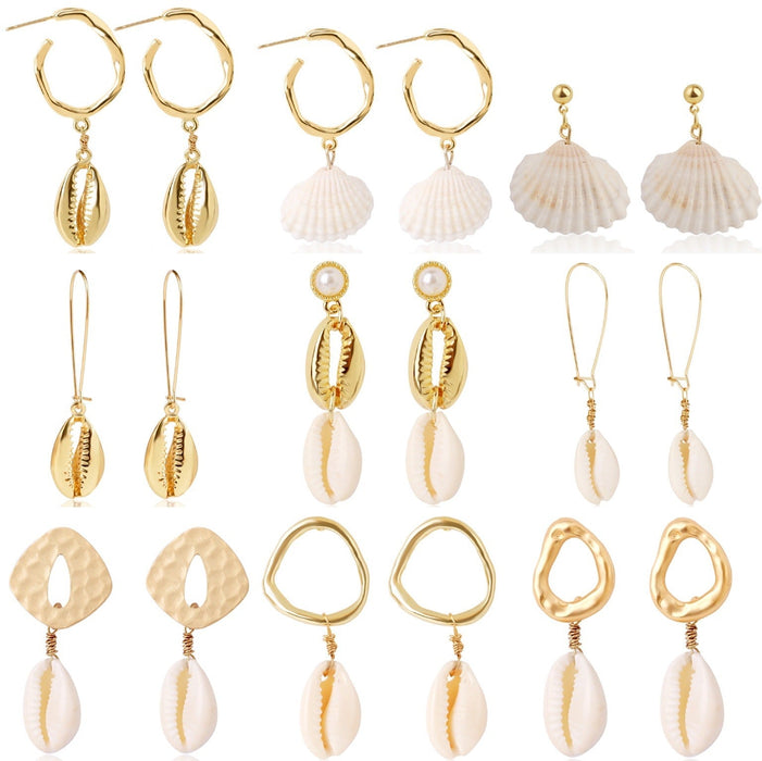 Wholesale white conch shell alloy stud earrings JDC-ES-ManY007 Earrings 满溢 Wholesale Jewelry JoyasDeChina Joyas De China