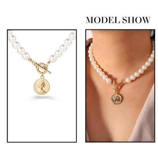 Bulk Jewelry Wholesale white pearl coin pendant necklace collarbone chain JDC-NE-F311 Wholesale factory from China YIWU China