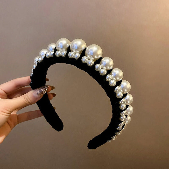 Wholesale white pearl flannel hair band JDC-HD-BaoY001 Headband 宝钰 Wholesale Jewelry JoyasDeChina Joyas De China