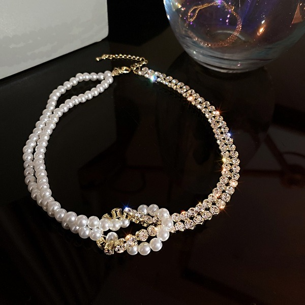 Bulk Jewelry Wholesale white pearl inlaid with diamond pearl splicing short neckchain JDC-NE-BY021 Wholesale factory from China YIWU China