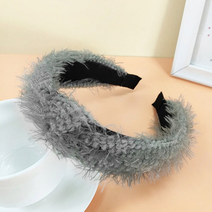 Wholesale white plush hair hoops JDC-HD-O370 Headband 潮炫 gray Wholesale Jewelry JoyasDeChina Joyas De China