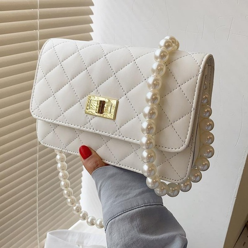 Bulk Jewelry Wholesale white PU pearl chain rhombic slung ladies bag JDC-LB-ZM043 Wholesale factory from China YIWU China