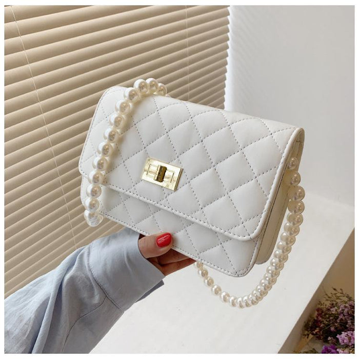 Bulk Jewelry Wholesale white PU pearl chain rhombic slung ladies bag JDC-LB-ZM043 Wholesale factory from China YIWU China