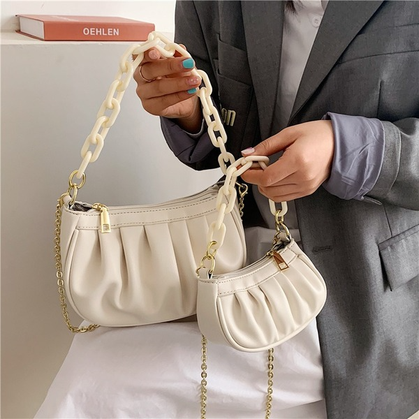 Bulk Jewelry Wholesale white PU slanted pleated cloud bag JDC-LB-ZM027 Wholesale factory from China YIWU China