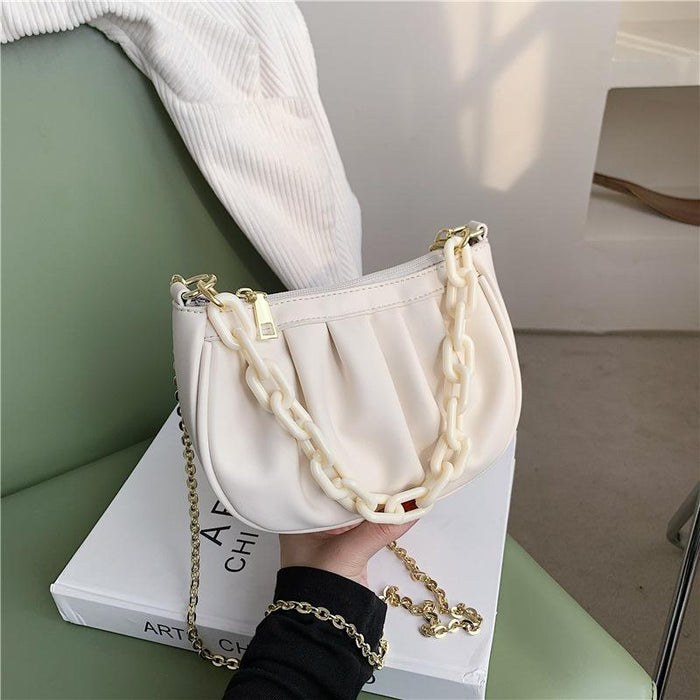 Bulk Jewelry Wholesale white PU slanted pleated cloud bag JDC-LB-ZM027 Wholesale factory from China YIWU China