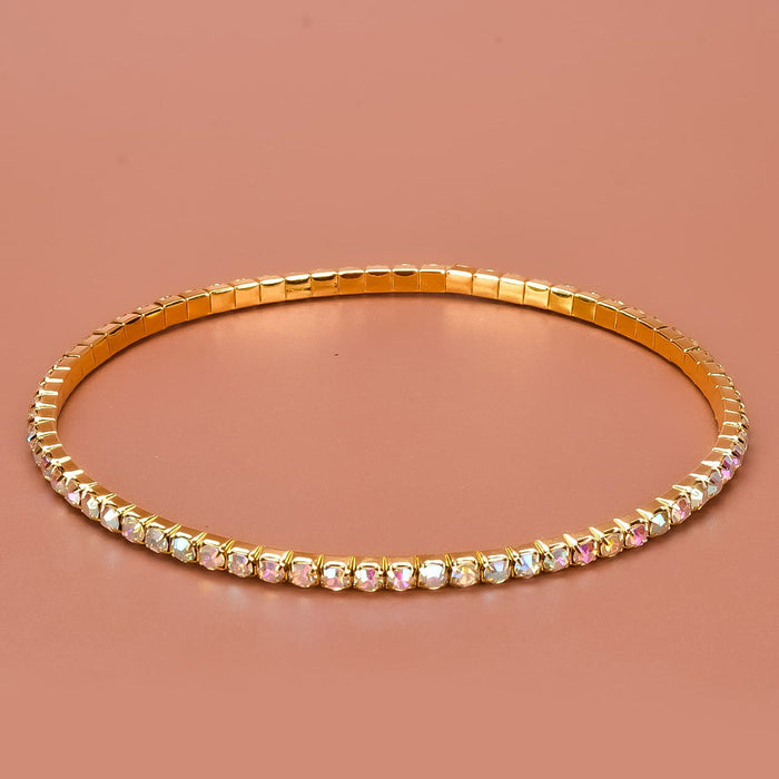 Wholesale white rhinestone anklet JDC-AS-Bis005 Anklet 碧莎 AB drill row - Gold Wholesale Jewelry JoyasDeChina Joyas De China