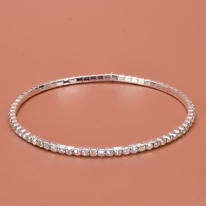 Wholesale white rhinestone anklet JDC-AS-Bis005 Anklet 碧莎 AB drill row - Silver Wholesale Jewelry JoyasDeChina Joyas De China