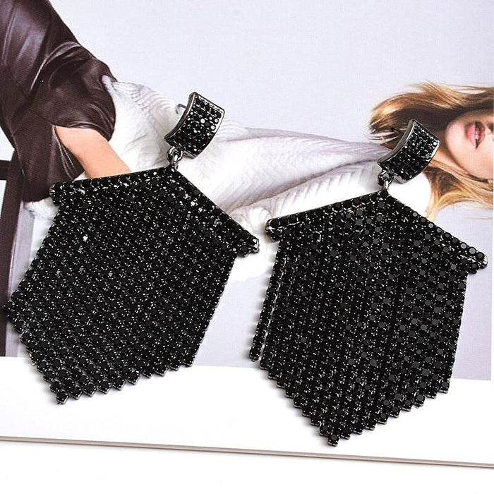 Wholesale White Tassel Rhinestone Scallop Earrings JDC-ES-SK036 Earrings 深刻 Black Wholesale Jewelry JoyasDeChina Joyas De China