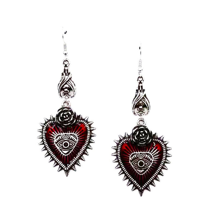 Wholesale wild rose heart shape blood colored eye drop oil bat alloy stud earrings JDC-ES-YYFF002 Earrings 燕羽飞飞 Wholesale Jewelry JoyasDeChina Joyas De China