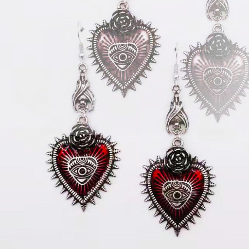 Wholesale wild rose heart shape blood colored eye drop oil bat alloy stud earrings JDC-ES-YYFF002 Earrings 燕羽飞飞 Wholesale Jewelry JoyasDeChina Joyas De China