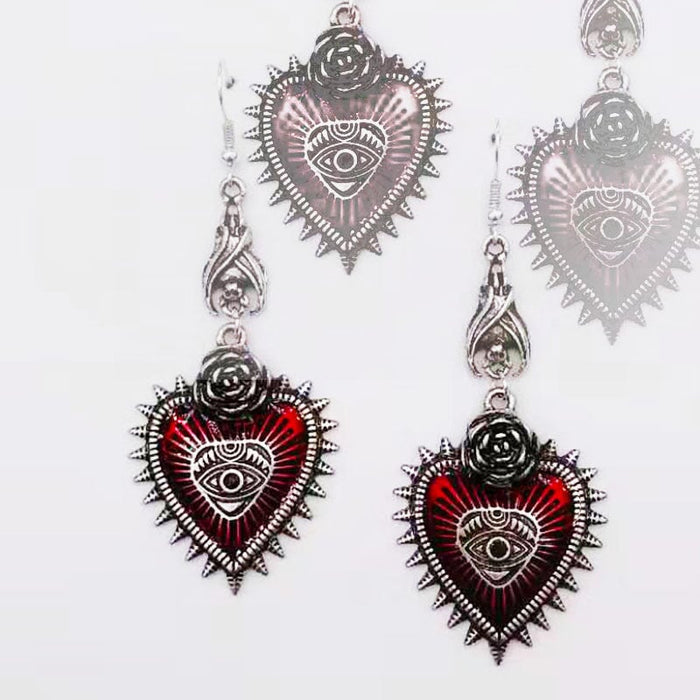 Wholesale wild rose heart shape blood colored eye drop oil bat alloy stud earrings JDC-ES-YYFF002 Earrings 燕羽飞飞 Wholesale Jewelry JoyasDeChina Joyas De China