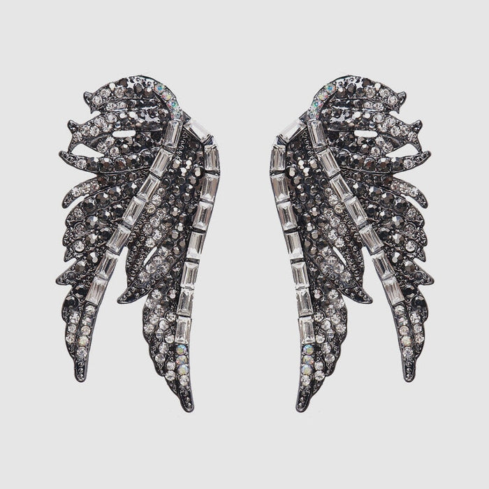 Wholesale Wings Alloy Rhinestone Glass Earrings JDC-ES-ZhanS002 Earrings 瞻盛 black Wholesale Jewelry JoyasDeChina Joyas De China