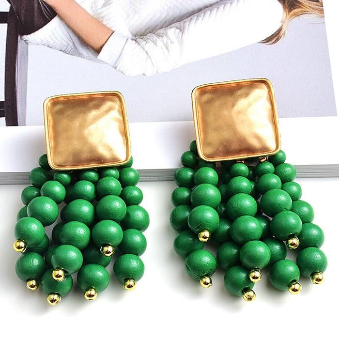 Wholesale Wood Beads Metal Tassel Plated Alloy Earrings JDC-ES-SK022 Earrings 深刻 Wholesale Jewelry JoyasDeChina Joyas De China