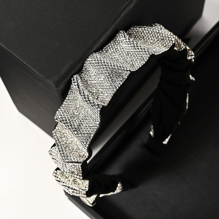 Wholesale wrinkled full diamond glittering Headband JDC-HD-YingT003 Headband 迎泰 3.5white2 Wholesale Jewelry JoyasDeChina Joyas De China