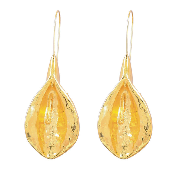 Wholesale yellow alloy leaf earrings. JDC-ES-JL930 Earrings 氿乐 Golden Wholesale Jewelry JoyasDeChina Joyas De China
