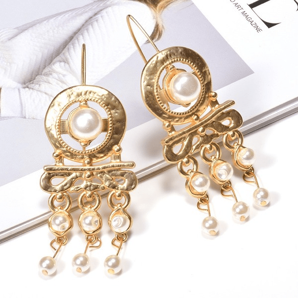 Wholesale yellow alloy pearl earrings JDC-ES-SK082 Earrings 深刻 Wholesale Jewelry JoyasDeChina Joyas De China