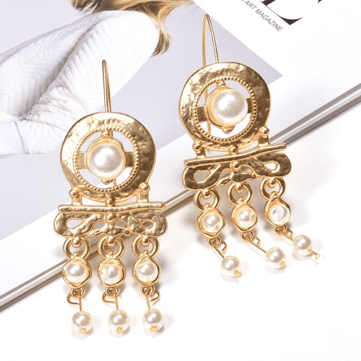 Wholesale yellow alloy pearl earrings JDC-ES-SK082 Earrings 深刻 Wholesale Jewelry JoyasDeChina Joyas De China