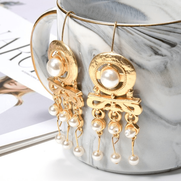 Wholesale yellow alloy pearl earrings JDC-ES-SK082 Earrings 深刻 Wholesale Jewelry JoyasDeChina Joyas De China