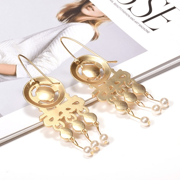 Wholesale yellow alloy pearl earrings JDC-ES-SK082 Earrings 深刻 Wholesale Jewelry JoyasDeChina Joyas De China