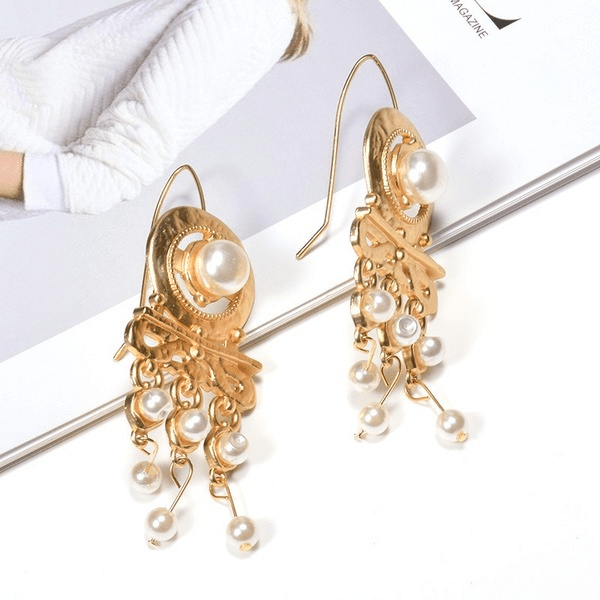 Wholesale yellow alloy pearl earrings JDC-ES-SK082 Earrings 深刻 Wholesale Jewelry JoyasDeChina Joyas De China