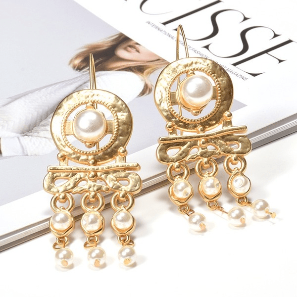 Wholesale yellow alloy pearl earrings JDC-ES-SK082 Earrings 深刻 Wholesale Jewelry JoyasDeChina Joyas De China