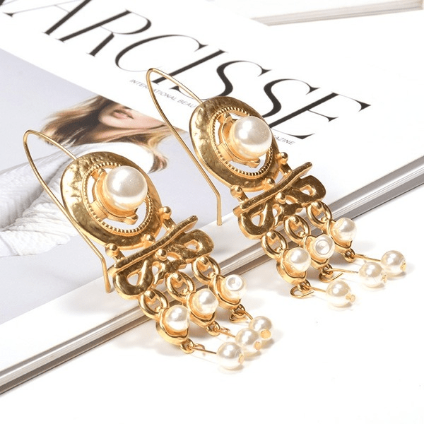 Wholesale yellow alloy pearl earrings JDC-ES-SK082 Earrings 深刻 Wholesale Jewelry JoyasDeChina Joyas De China