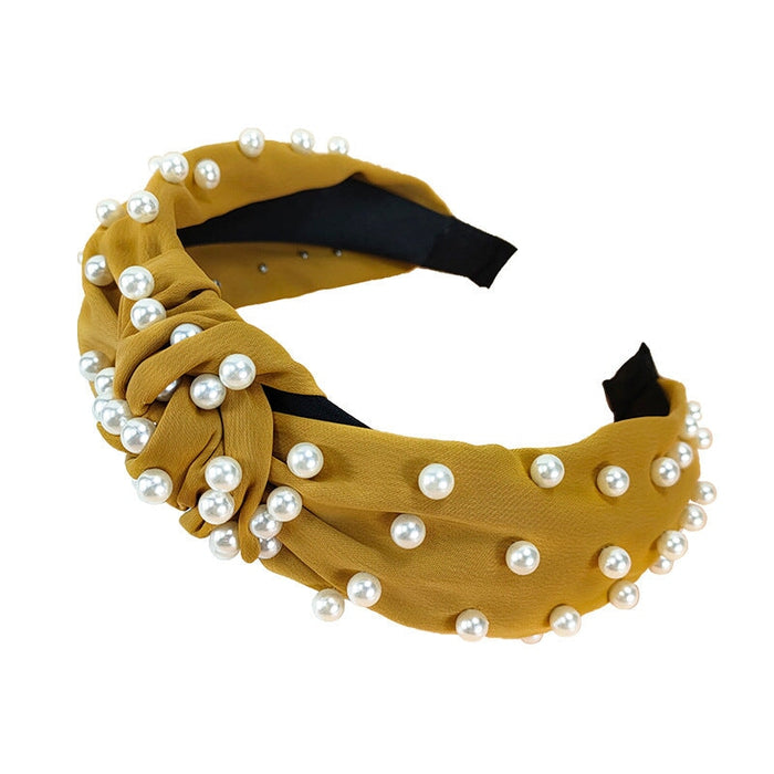 Wholesale yellow cloth pearl hair hoop JDC-HD-O338 Headband 潮炫 Wholesale Jewelry JoyasDeChina Joyas De China