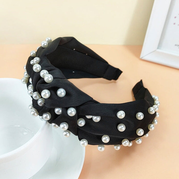 Wholesale yellow cloth pearl hair hoop JDC-HD-O338 Headband 潮炫 black Wholesale Jewelry JoyasDeChina Joyas De China