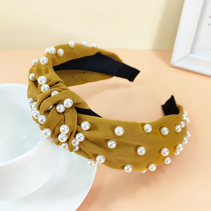 Wholesale yellow cloth pearl hair hoop JDC-HD-O338 Headband 潮炫 yellow Wholesale Jewelry JoyasDeChina Joyas De China