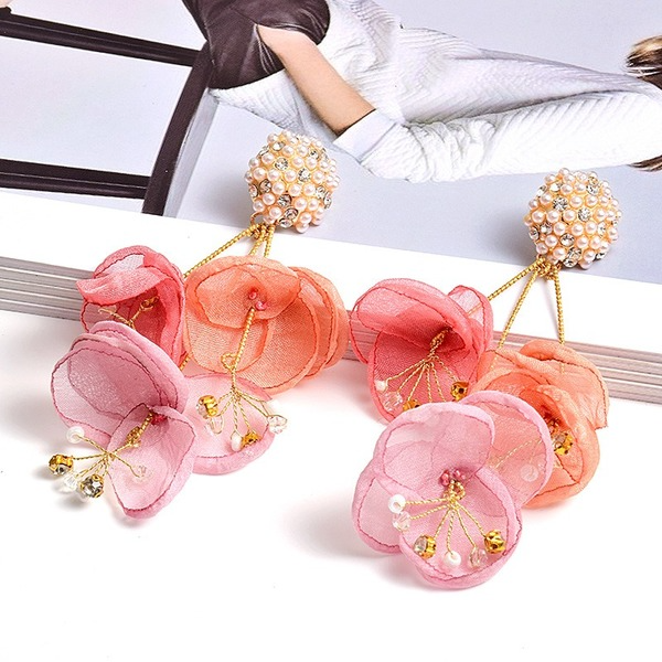 Wholesale Yellow Flower Cloth Long Pendant Earrings JDC-ES-SK039 Earrings 深刻 Wholesale Jewelry JoyasDeChina Joyas De China