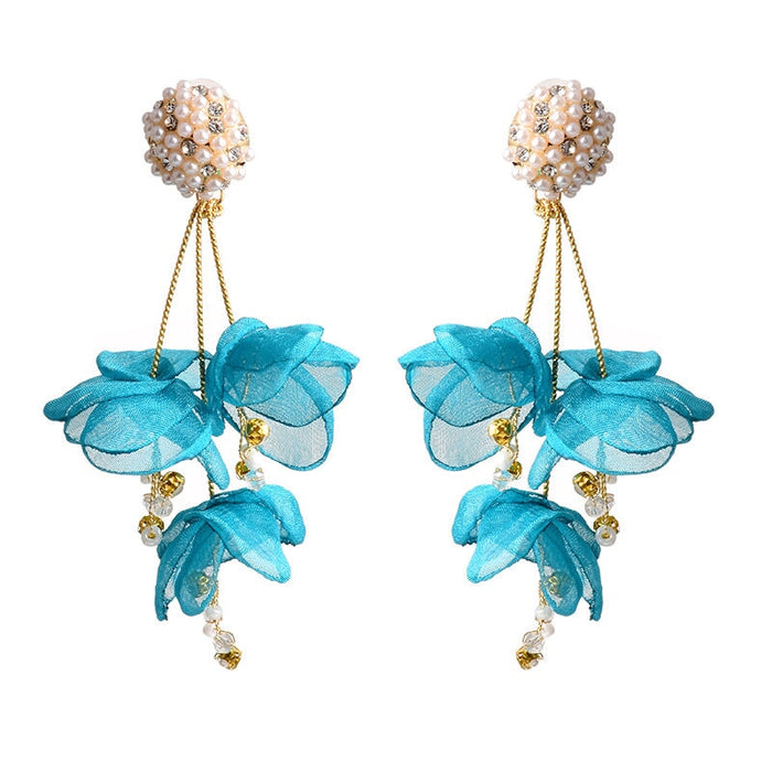 Wholesale Yellow Flower Cloth Long Pendant Earrings JDC-ES-SK039 Earrings 深刻 Blue Wholesale Jewelry JoyasDeChina Joyas De China