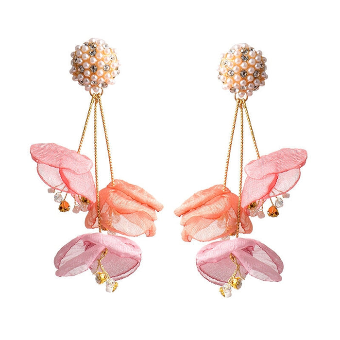 Wholesale Yellow Flower Cloth Long Pendant Earrings JDC-ES-SK039 Earrings 深刻 Color Wholesale Jewelry JoyasDeChina Joyas De China