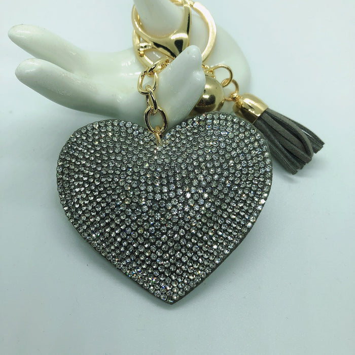 Wholesale yellow Metal Rhinestone Keychain JDC-KC-KunHe002 Keychains 坤禾 Gold + white diamond on grey Wholesale Jewelry JoyasDeChina Joyas De China