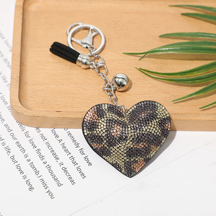 Wholesale yellow Metal Rhinestone Keychain JDC-KC-KunHe002 Keychains 坤禾 White+khaki leopard print Wholesale Jewelry JoyasDeChina Joyas De China