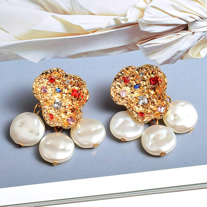 Wholesale Yellow Rhinestone Pearl Earrings JDC-ES-SK078 Earrings 深刻 Wholesale Jewelry JoyasDeChina Joyas De China