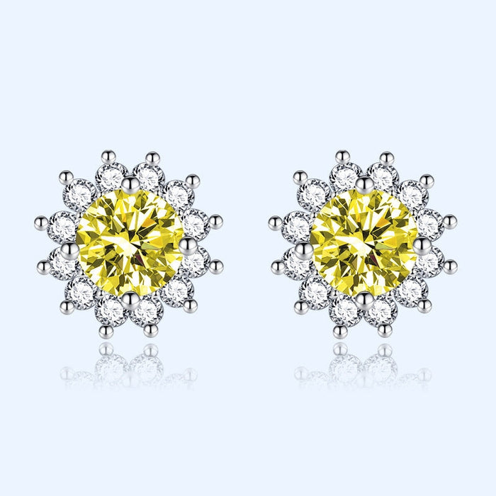 Wholesale yellow sunflower silver plated diamond stud earrings JDC-ES-BZ019 Earrings 标志 Wholesale Jewelry JoyasDeChina Joyas De China