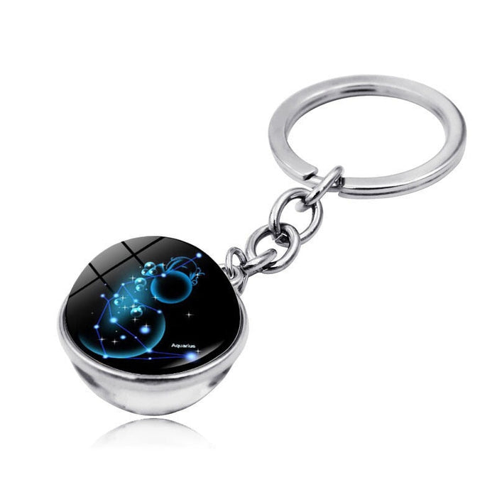 Wholesale Zinc Alloy Glass Zodiac Keychain JDC-KC-Hengx003 Keychains 横湘 PSXL00244-2-Aquarius Wholesale Jewelry JoyasDeChina Joyas De China