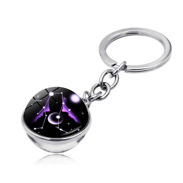 Wholesale Zinc Alloy Glass Zodiac Keychain JDC-KC-Hengx003 Keychains 横湘 PSXL00244-3-Gemini Wholesale Jewelry JoyasDeChina Joyas De China