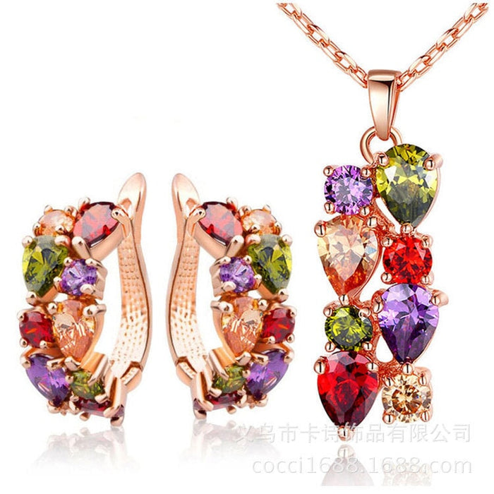 Wholesale Zircon Colored Gemstone Necklace Earrings Set MOQ≥2 JDC-NE-Kas001 Necklaces 卡诗 set MOQ2 Wholesale Jewelry JoyasDeChina Joyas De China