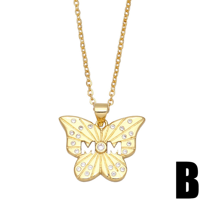 Wholesale zircon cross heart butterfly mother's day necklace JDC-NE-AOS015 Necklaces 翱昇 B Wholesale Jewelry JoyasDeChina Joyas De China