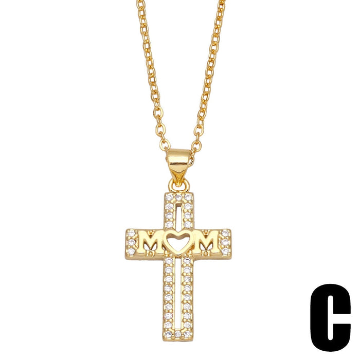 Wholesale zircon cross heart butterfly mother's day necklace JDC-NE-AOS015 Necklaces 翱昇 C Wholesale Jewelry JoyasDeChina Joyas De China