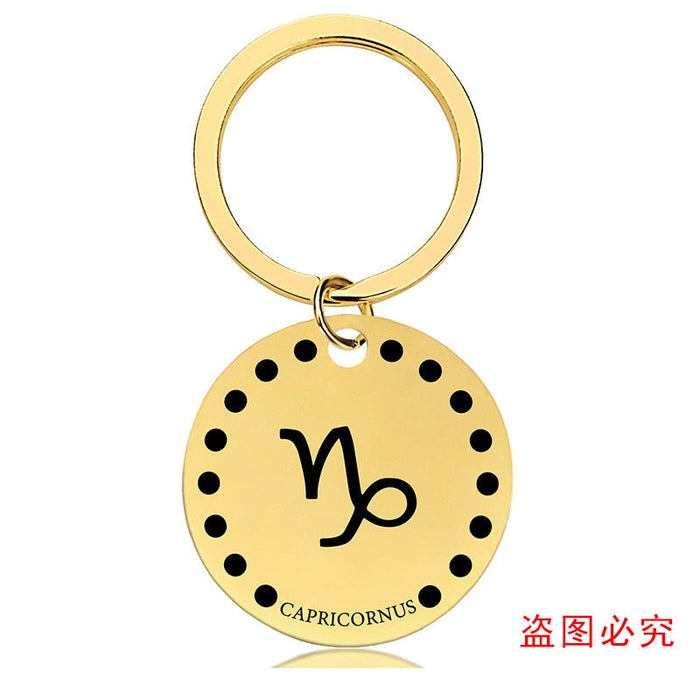 Wholesale Zodiac Sign Gold Stainless Steel Lettered Metal Keychain JDC-KC-GangGu021 Keychains 钢古 Wholesale Jewelry JoyasDeChina Joyas De China
