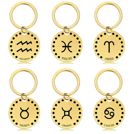 Wholesale Zodiac Sign Gold Stainless Steel Lettered Metal Keychain JDC-KC-GangGu021 Keychains 钢古 Wholesale Jewelry JoyasDeChina Joyas De China