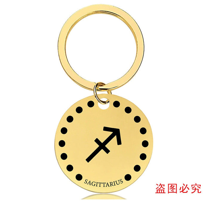 Wholesale Zodiac Sign Gold Stainless Steel Lettered Metal Keychain JDC-KC-GangGu021 Keychains 钢古 Wholesale Jewelry JoyasDeChina Joyas De China