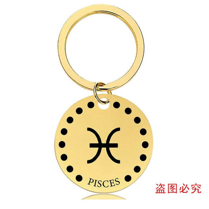 Wholesale Zodiac Sign Gold Stainless Steel Lettered Metal Keychain JDC-KC-GangGu021 Keychains 钢古 83 Wholesale Jewelry JoyasDeChina Joyas De China