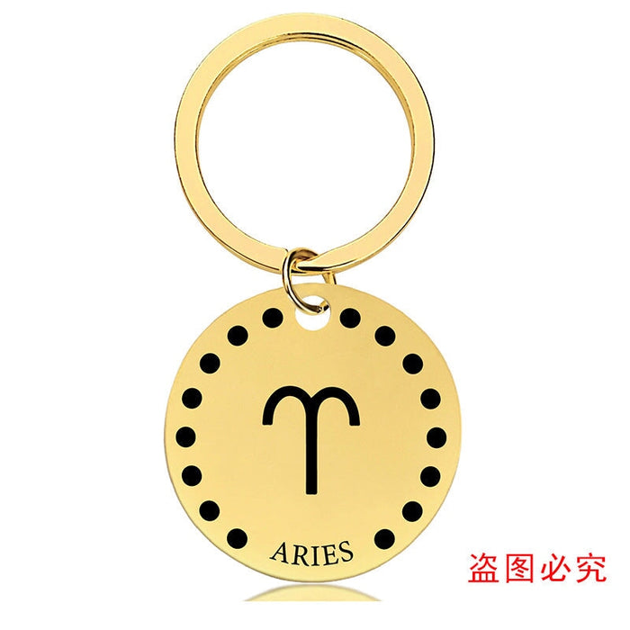 Wholesale Zodiac Sign Gold Stainless Steel Lettered Metal Keychain JDC-KC-GangGu021 Keychains 钢古 84 Wholesale Jewelry JoyasDeChina Joyas De China