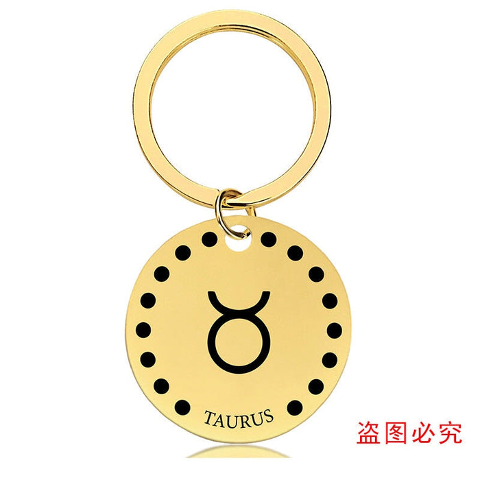Wholesale Zodiac Sign Gold Stainless Steel Lettered Metal Keychain JDC-KC-GangGu021 Keychains 钢古 85 Wholesale Jewelry JoyasDeChina Joyas De China