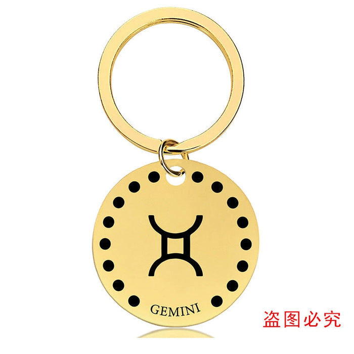 Wholesale Zodiac Sign Gold Stainless Steel Lettered Metal Keychain JDC-KC-GangGu021 Keychains 钢古 86 Wholesale Jewelry JoyasDeChina Joyas De China